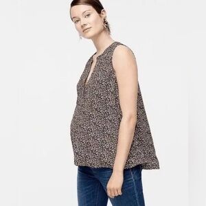 Hatch x J. Crew Maternity Pink Black Floral Sleeveless V Neck Blouse Medium Larg